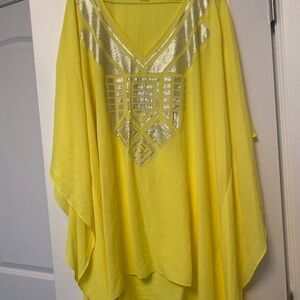 Peter Nygard Yellow Metallic-Accented V-Neck Blouse